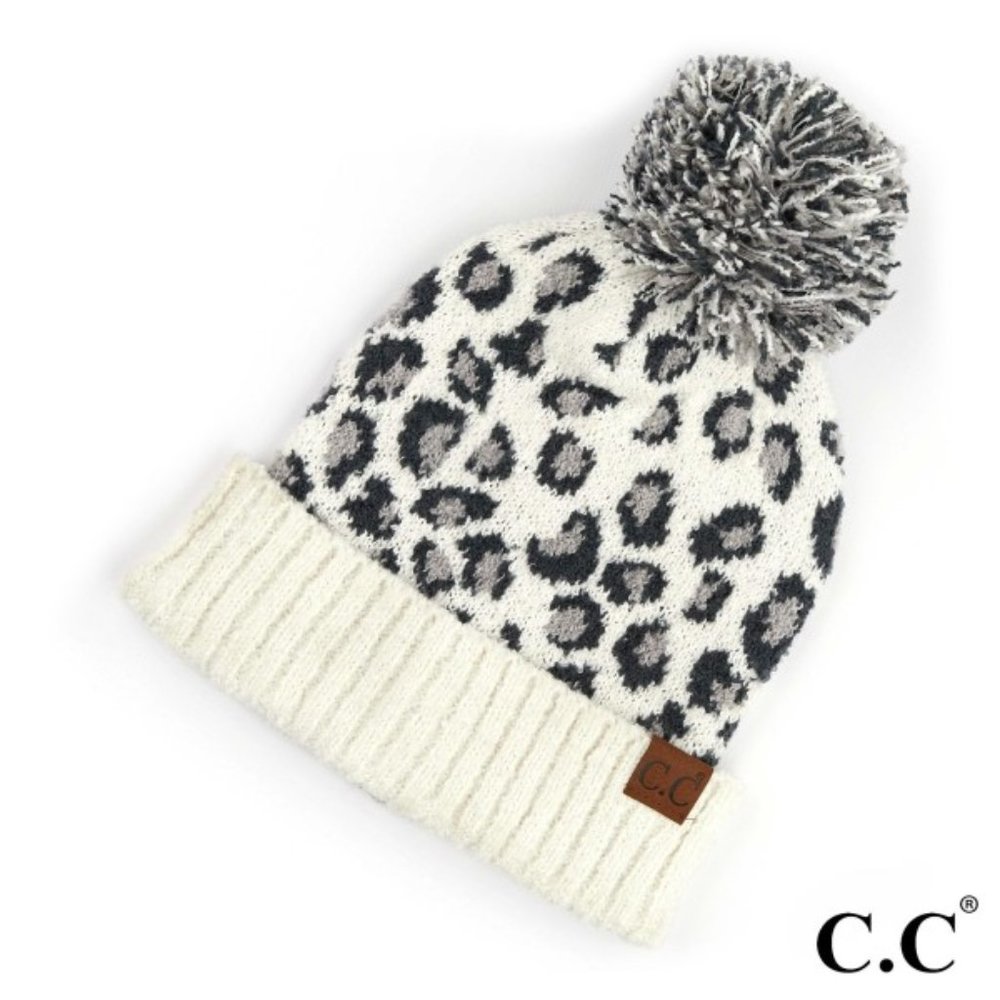 C.C Leopard Print Knit Pom Hat   NWT